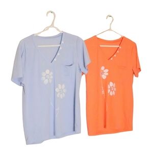 HENZHUA CORAL & BLUE  WOMENS SIZE LARGE FLORAL SHIRT SET OF 2